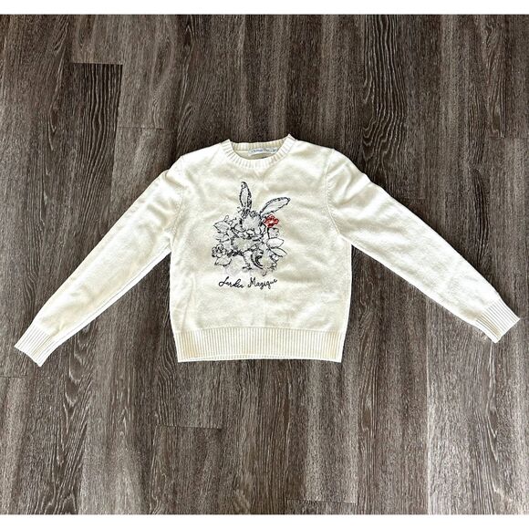 EUC Christian Dior Jardin Magique Bunny Floral Sweater Ecru Cashmere Wool Size 6 - Picture 1 of 8